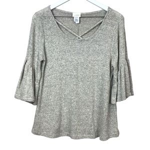 Caution To The Wind Flutter Sleeve Taupe Top Women Sz M